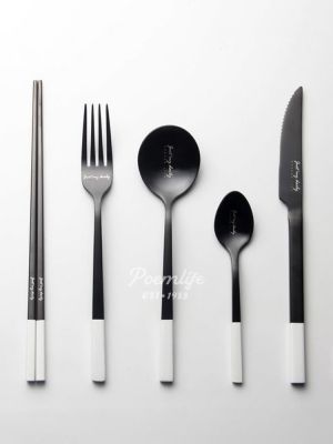 Original German POEMLIFE Nordic Black and White Alphabet Household Western Food Row Knife Fork Spoon Chopsticks Set Creative Tableware RestaurantTH