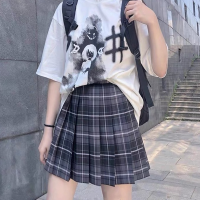 HOUZHOU Kawaii Plaid Skirt Women Harajuku Cute Black High-Waisted Pleated Mini Skirts for Girls Japanese School Uniform Summer