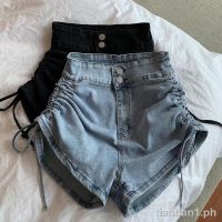 【Jeans】 Women s wear high waist shorts spice jeans design feeling draw string in the summer of 2021 the new tall waist trousers of thin a word