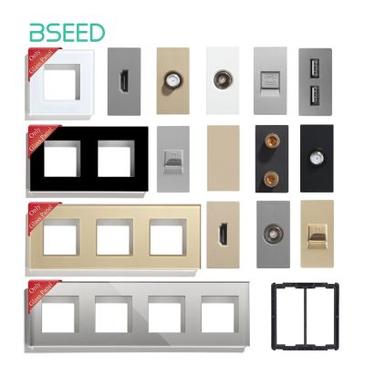 BSEED Glass Frames EU Standard HDMI Tel Sockets Module Part Internet Wall Sockets TV DIY Function Base USB CAT5 Satellite Parts