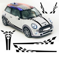 รถจัดแต่งทรงผม Checkered Flag ประตูด้านข้าง Stripes Decal Hood Trunk Decor สติกเกอร์สำหรับ MINI Cooper R56 2006-2013