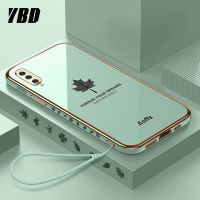 YBD เคสโทรศัพท์เคลือบขอบตรงสำหรับ Samsung Galaxy A50 A30S,เคสป้องกันกล้องที่แม่นยำ A50S ลายใบเมเปิ้ลพร้อมสายคล้องฟรี