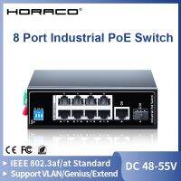 HORACO POE Switch ตัวแปลงสัญญาณ100Base-T 10พอร์ต DC 48-55V,J72เครือข่ายอีเธอร์เน็ตอัปลิงค์ติดผนัง10พอร์ต