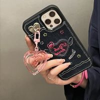 yqcx001 sell well - / Fashion Cute Embroidered Denim Phone Case with Pendant For iPhone 14 13 12 11 Pro Max XR X XS Max Love Heart Back Silicone Cover