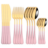 สีชมพูทองชุดช้อนส้อมสแตนเลสชุดอาหารเย็น16ชิ้นมีดส้อมกาแฟช้อน Flatware ชุดครัวอาหารค่ำบนโต๊ะอาหารชุด