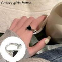 【♡Lovely girls house♡】อินเทรนด์แหวนหัวใจสีดำสำหรับผู้หญิงที่เรียบง่ายความงามลดลงของน้ำมันเปิดแหวนหญิงโลหะพังก์พรรคเครื่องประดับ