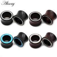 Alisouy 2pcs Wood Inlay White Line Blue Stone Ear Plug Tunnel Earring Guages Stretcher Expander Extender Piercing Body Jewelry