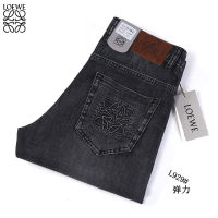 【 Stock】Original LOEWEs 2021ฤดูใบไม้ผลิและฤดูร้อนชาย Slim-Fit Denim กางเกงแฟชั่นคุณภาพสูงกางเกงยีนส์ลำลองธุรกิจผอมกางเกงกางเกงยีนส์ผู้ชาย Litthing กางเกง