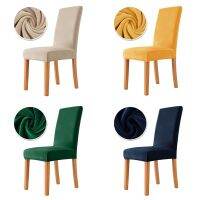 【lz】☍  Monocromático Elastic Velvet Chair Cover Lavável cadeiras de jantar Covers Elastic Protector Case Slipcover macio Home Kitchen