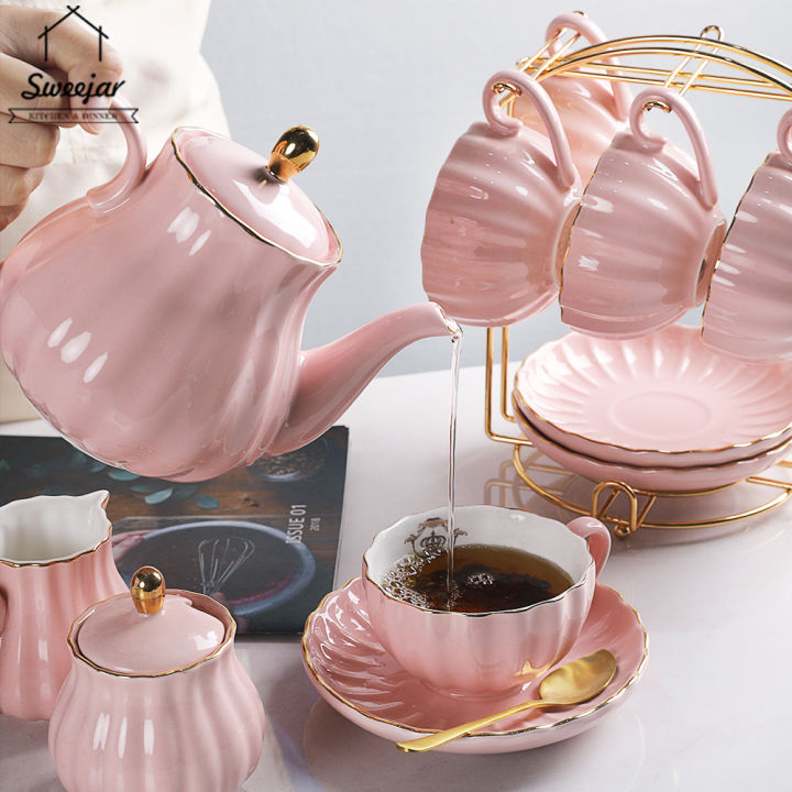Sweejar Royal Teapot, Ceramic Tea Pot with Removable Stainless  Steel Infuser, Blooming & Loose Leaf Teapot - 28 Ounce(Pink): Teapots