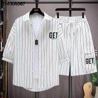 mens suits summer stripes loose sleeves shirts men leisure sport suit male thin model