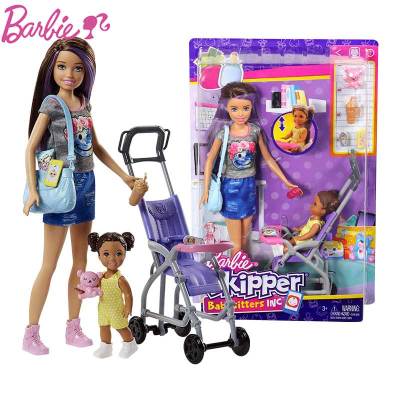 Barbie ดั้งเดิมรถเข็นเด็กเล็กสำหรับครูรถเข็นชุดผสมของขวัญเจ้าหญิงเด็กผู้หญิงบ้านของเล่น FJB00ของขวัญวันเกิดคริสต์มาส