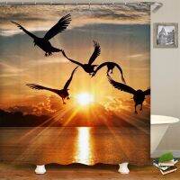 Flybird แล่นเรือใบ Dusk Out Sea Bath Curtain Sunset View Bath Curtain ผ้ากันน้ำห้องน้ำชุดบ้าน 180 * 180 ซม