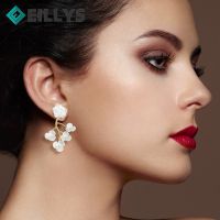 Frauen Zirkonia Luxus Eardrop Piercing Mädchen Floral Stud Ohrringe Hochzeit Schmuck Geschenke Zirkon Metall Camellia Blume Ohr Stud