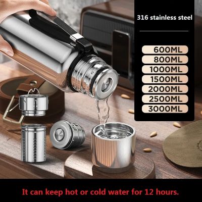 0.8L ขวดร้อน316สแตนเลสหุ้มฉนวน/1ลิตรท่องเที่ยวกลางแจ้งแก้วกาแฟถ้วยใส่ของร้อนขวดน้ำสูญญากาศร้อน
