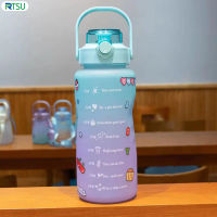 RTSU กระบอกน้ำพลาสติกไล่ระดับสี1500/2000มล. พร้อมมาร์กเกอร์เวลาและโถใส่น้ำไร้สาร BPA สำหรับกีฬาเดินป่ากลางแจ้งในร่ม