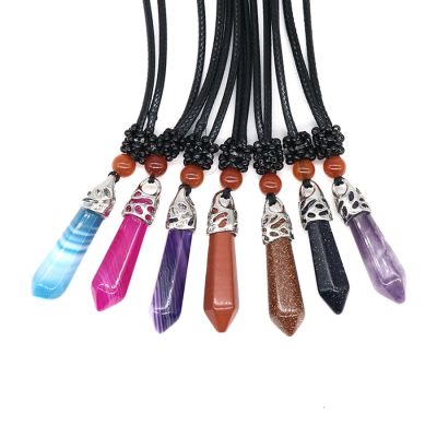 Hexagonal Column Pendants Natural Crystals Gemstone Necklaces Jewelry Reiki Gem Love Beads Jewelry Chakra Charms DIY Gifts