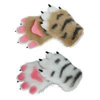 Women Winter s Cartoon Tiger Paw Shape Warm Thicken s Knit Mittens Furry Cuff s for Girlfriend Presents