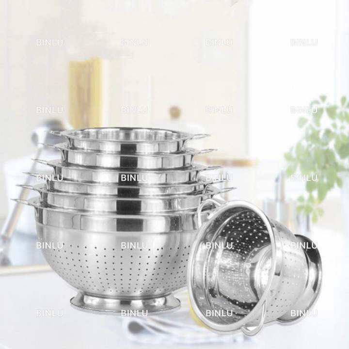 Thick stainless steel drain basket with double handles,food storage