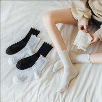 QianXing Shop Wooden Ear Edge Jk Socks Female Medium Tube Socks Solid Colour Japanese Lace Stacked Socks