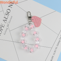 ?【Lowest price】Wonderful สร้อยข้อมือรูปหัวใจพีชน่ารักพวงกุญแจอะคริลิคตัวอักษรหนังรักพวงกุญแจลูกปัดจี้กระเป๋าของตกแต่ง