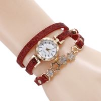 【JOMBORONG】Women Quartz Long PU Leather Strap Star Vintage Watch Stainless Steel Cute Button celet Watch Wrist Watch