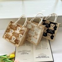 Cute Bear Linen Tote Bag Female Outing Handbag ins Japanese Canvas Student Shoulder 【AUG】