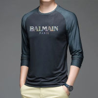 Original Balmain∮ Paris เสื้อยืดผู้ชาย Casual Collage แขนยาวเสื้อยืดผู้ชายแฟชั่น Casual Fit กีฬา Breathable Top