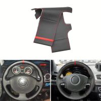 ♈ Car Steering Wheel Cover Leather Trim For Renault Megane 2 2003 2004 - 2008 Kangoo 2008 Scenic 2 2003 - 2009 Black with red trip