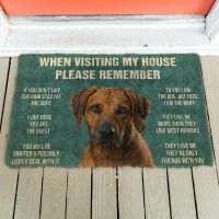 【PPQ Home Life Museum】 3D โปรดจำไว้ว่า Rhodesian Ridgeback Dogs House Rules พรมเช็ดเท้าประตูกันลื่นพรมปูพื้น Decor Porch พรมเช็ดเท้า