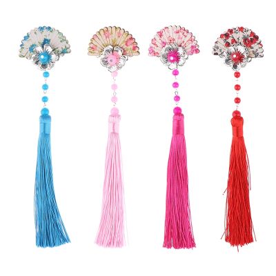 【YF】 Chinese Style Vintage Wood Fan Tassel Hair Clip Pin Kimono Geisha Headpiece Costume Cosplay Children Hairpin Accessories