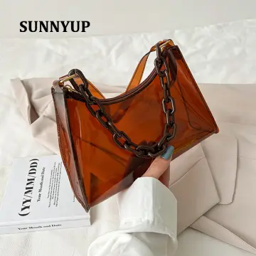 New Summer Transparent PVC Jelly Bag With Colorful Pu Handles And