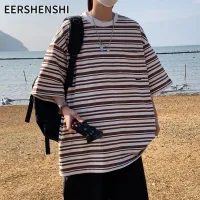 EERSHENSHI เสื้อยืดแขนสั้นหลวมแขนสั้นลายผู้ชายเทรนด์หลวม