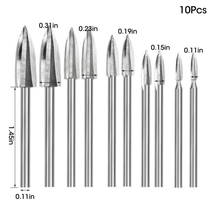 10ชิ้นของไม้แกะสลักสว่านเหล็กความเร็วสูงแกะสลักบิตชุดสำหรับงานไม้ซีเมนต์คาร์ไบด์บดสว่านแกะสลัก