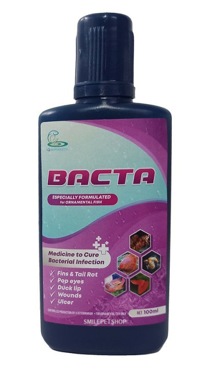 bacta-ขนาด-100-ml-รักษาอาการติดเชื้อแบคทีเรีย-ในปลาสวยงาม-ปากบวม-ตาโปน-ครีบกร่อน-ติดเชื้อ-กักโรคปลา