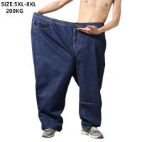 200KG Extra Large Jeans Men Blue 8XL 7XL 6XL 5XL Plus Size Denim Big Straight Elastic Trousers Black Stretched High Waist Pants