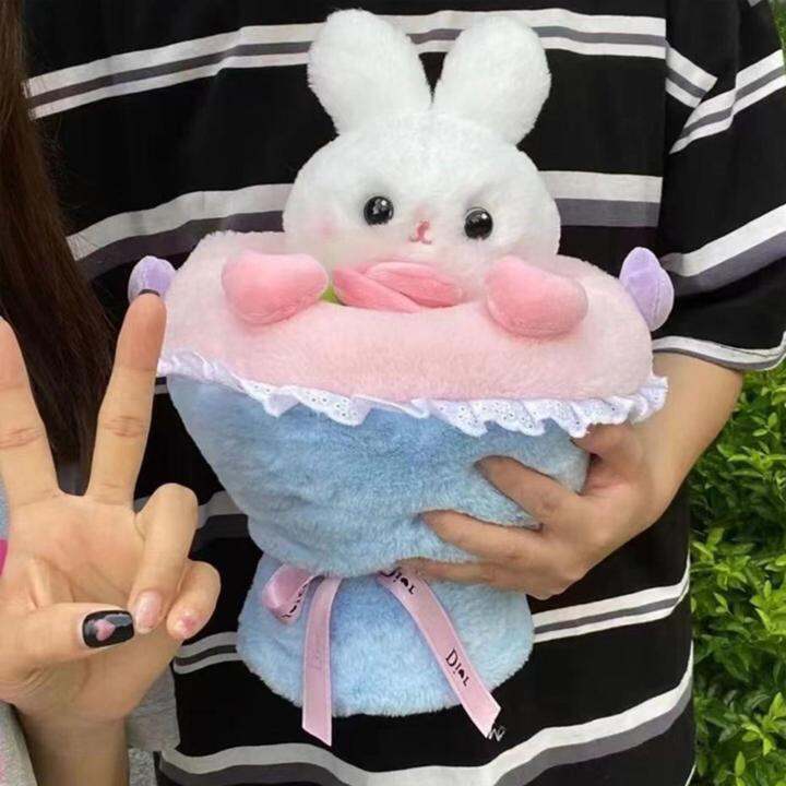 dolity-ตุ๊กตาการ์ตูนกระต่ายเปลี่ยนเป็นตุ๊กตาหนานุ่มช่อดอกไม้สำหรับเด็กวันเกิด