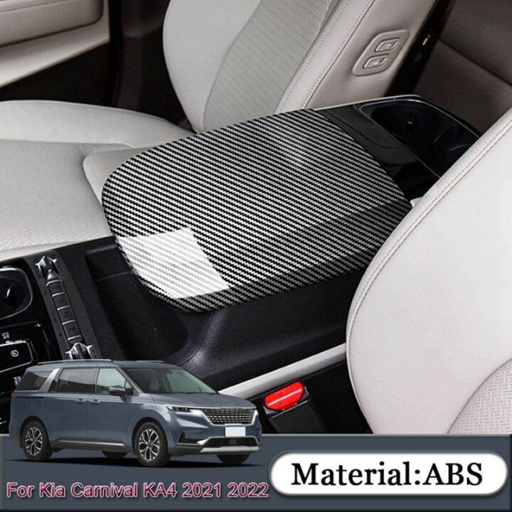 for-kia-carnival-ka4-2021-2022-carbon-fiber-center-console-armrest-box-protector-panel-cover-trim-sticker-accessories