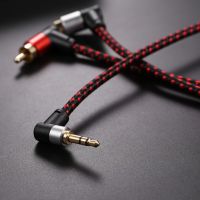 90 Degree 3.5mm 1/8 TRS Male To 2 RCA Male Jack Audio Cable Durable Practical Right Angle AUX Y Splitter Cord for MP3 Amplifier Cables