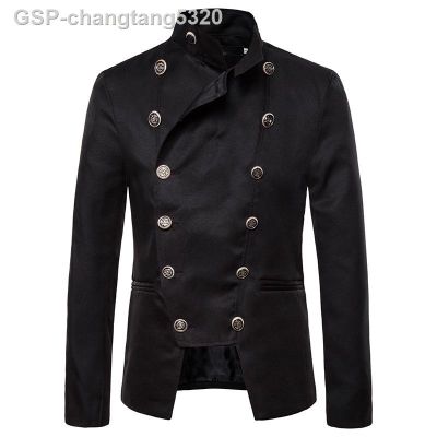 เสื้อแจ็กเก็ตกระดุมแถวสำหรับผู้ชายชุด Steampunk Gothic ยุคกลางสำหรับงานปาร์ตี้ปี2023