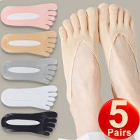 10Pcs=5Pairs Womens Summer Five Finger Socks Ultra-thin Boat Socks Funny Toe Invisible Sock Silicone Non-slip Velvet Socks Socks Tights