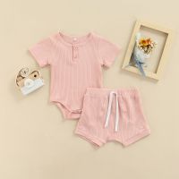 2022 Baby Girls Boys Casual Clothing Set Summer Short Sleeve Cotton Ribbed Romper with Elastic Waist Shorts For Toddlers Infant  by Hs2023