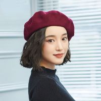 [Hana Clothing Store] Beckyruiwu หมวกขนสัตว์ Beret ฤดูใบไม้ร่วงจิตรกรเกาหลีหมวกผู้หญิงฤดูหนาวถักหมวก Lady แฟชั่นหมวกฟักทอง