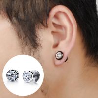 1 Pair Big Crystal Stud Earrings Fashion Titanium Steel Barbell Ear Stud For Women Men