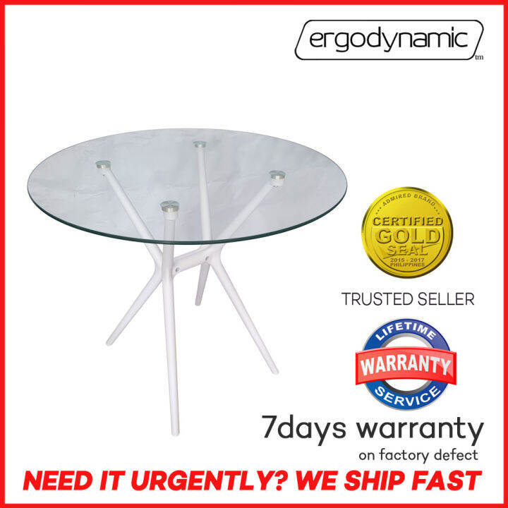 Ergodynamic GT80R WHT Glass Table 80cm Diameter Round tempered glass