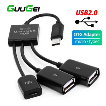3 in 1 Micro USB HUB Male to Female Double USB 2.0 Host OTG Adapter Cable  (Black) 