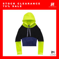 (SIX P.M.) NEON BLACK HOODIE WITH DENIM STRAPLESS TOP / เสื้อฮู้ด ฮู้ดดี้ เกาะอก ยีนส์ สีเขียวนีออน / ดำ / S19