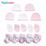 Kiddiezoom Phụ Kiện Trẻ Sơ Sinh 100% Cotton Bao Gồm Mũ Em Bé + Găng Tay Em