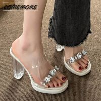 Chunky Platform High Heels Sandals Women Summer 2023 Shiny Crystal Transparent PVC Sandals Woman Clear Thick Heeled Party Shoes