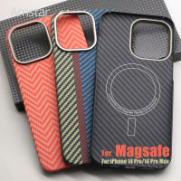 Amstar เคสโทรศัพท์คาร์บอนไฟเบอร์แม่เหล็ก,สำหรับ iPhone 14 13 Pro Max 14 13 Pro Aramid เคสเลนส์โลหะไฟเบอร์รองรับ Magsafe